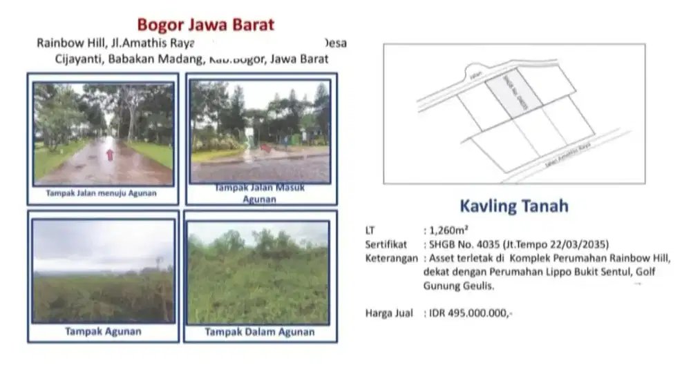 Dijual Tanah Perumahan Rainbow Hills Jalan Amathis Raya Bogor