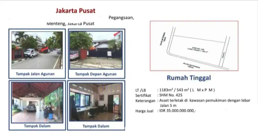 Dijual Rumah Hook Jalan Matraman Timur Pegangsaan Menteng