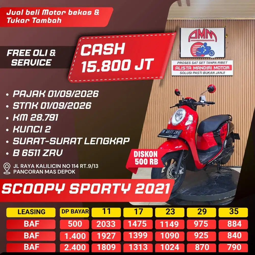 SCOOPY SPORTY 2021 DP 500 PAJAK HIDUP KM LOW KUNCI 2 CASH / KREDIT