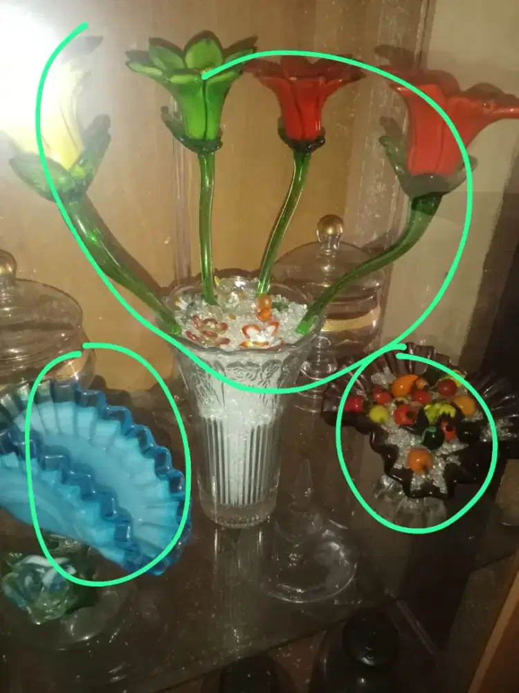 PAJANGAN BUNGA & BUAH KRISTAL (KECUALI TEMPAT TISSUE YG WARNA BIRU)