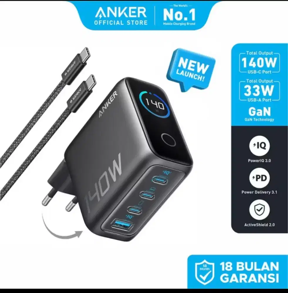 Charger Anker 140 watt GaN smart digital display
