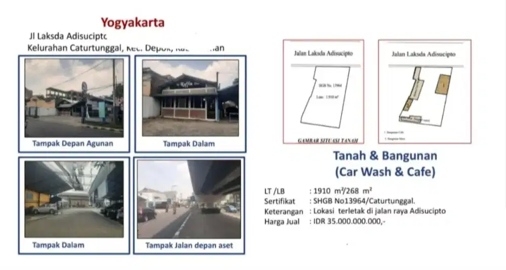 Dijual Rumah Usaha Car Wash dan Cafe Jalan Laksda Adisucipto Yogyakart