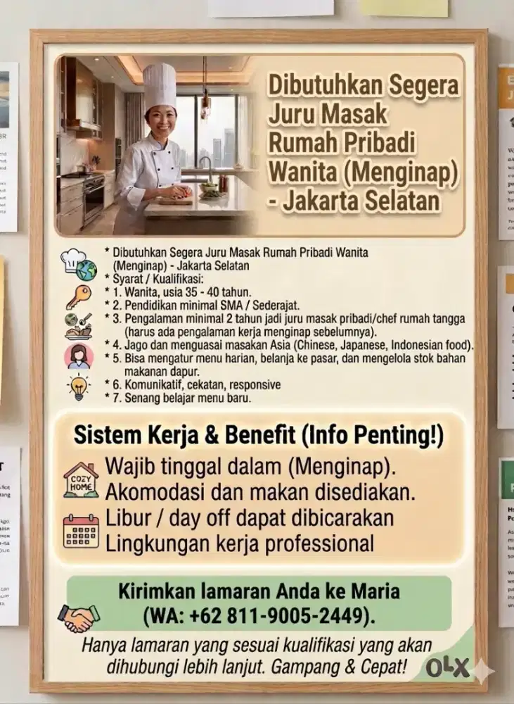 Juru Masak Rumah Pribadi (Menginap) - Jakarta Selatan
