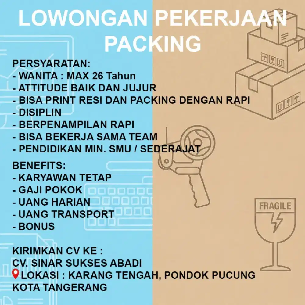 LOWONGAN PEKERJAAN STAF GUDANG PACKER