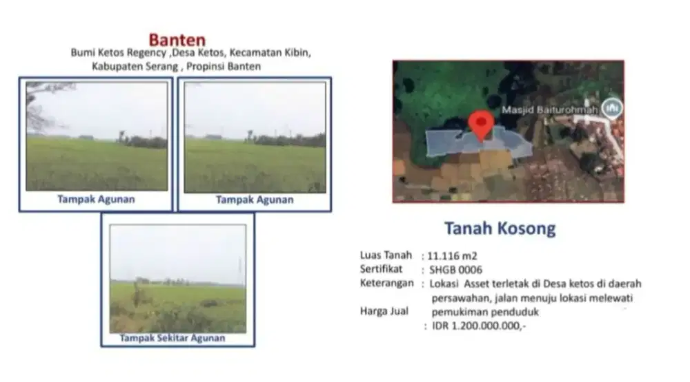 Dijual Tanah Sawah Bumi Ketos Regency Kibin Serang