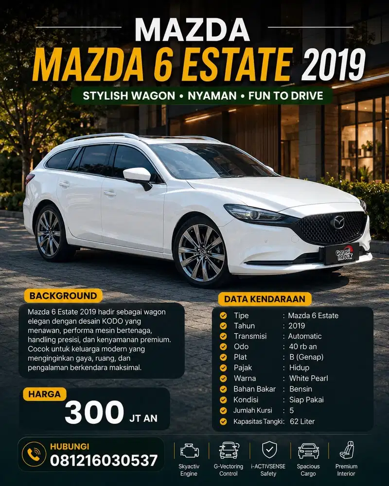 Mazda 6 Estate Elite Wagon 2019 Antik Low KM Murah Bekas Putih Genap