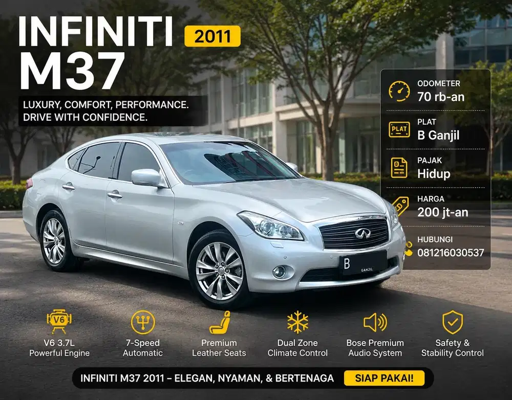 Infiniti M37 M 37 2011 Antik Low KM Murah Bekas Silver Ganjil Garansi