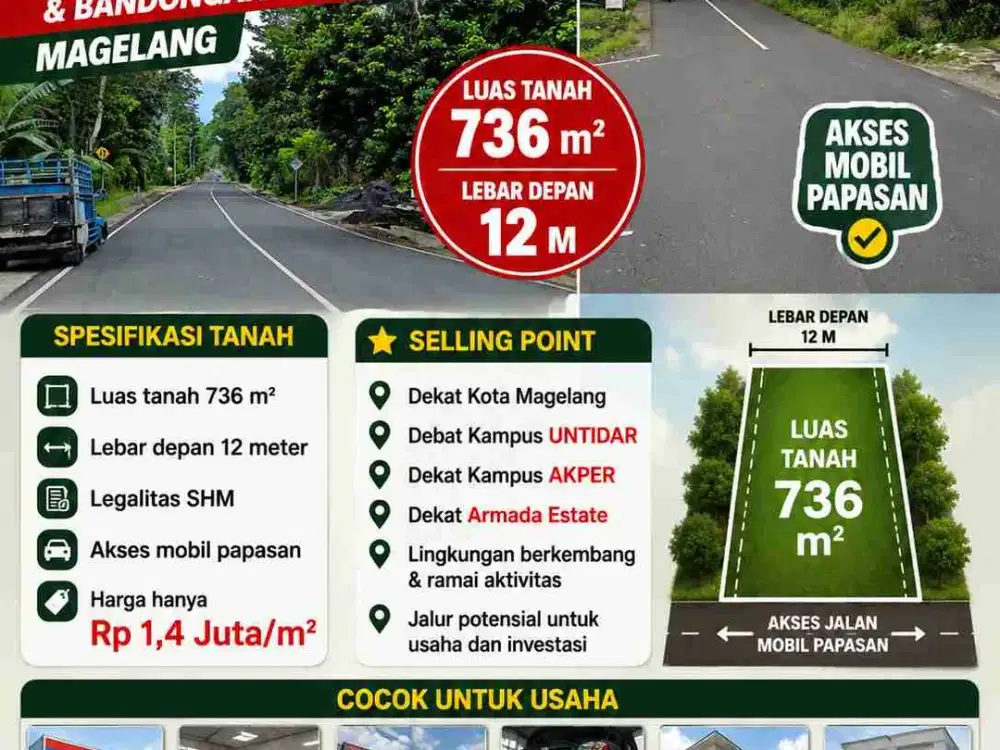 TANAH 736M SUPER STRATEGIS JL. BANDONGAN NGEMBIK KOTA  MAGELANG