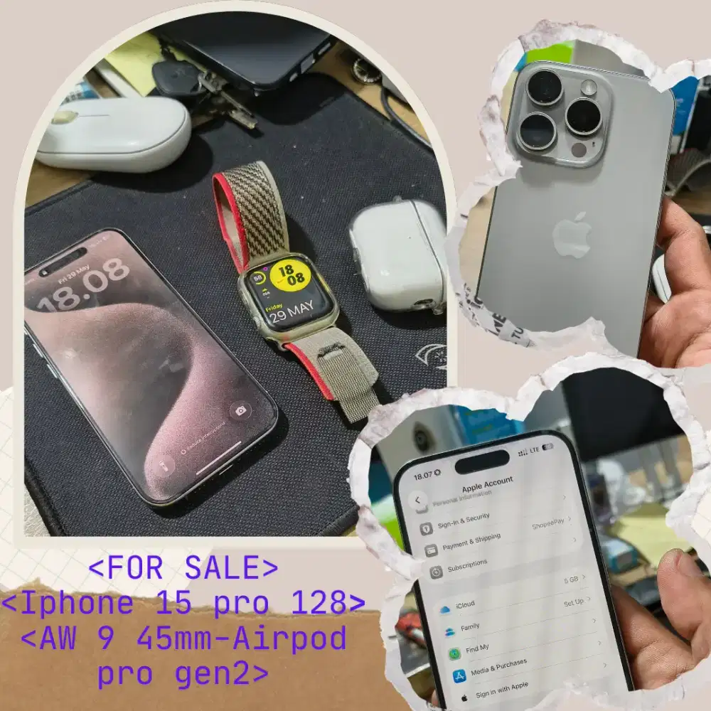 JUAL PAKET IPHONE 15 PRO 128 AW 9 45MM AIRPODS PRO GEN 2