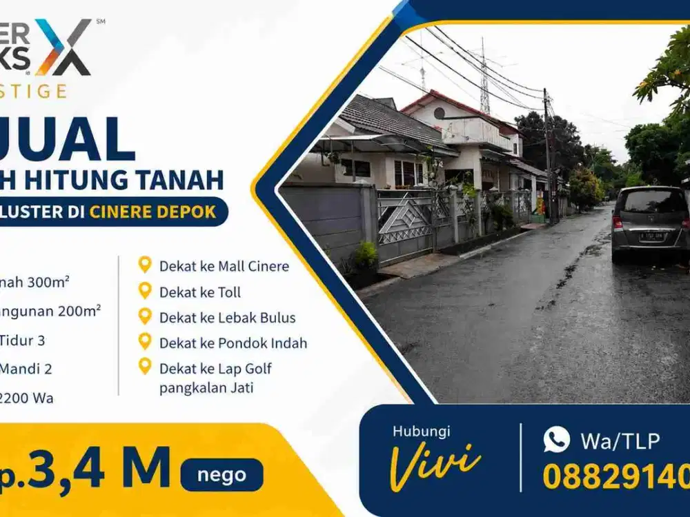 dijual rumah hitung tanah di dlam komplek Cinere depok