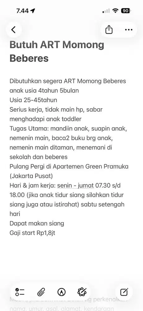 Butuh ART Momong Beberes