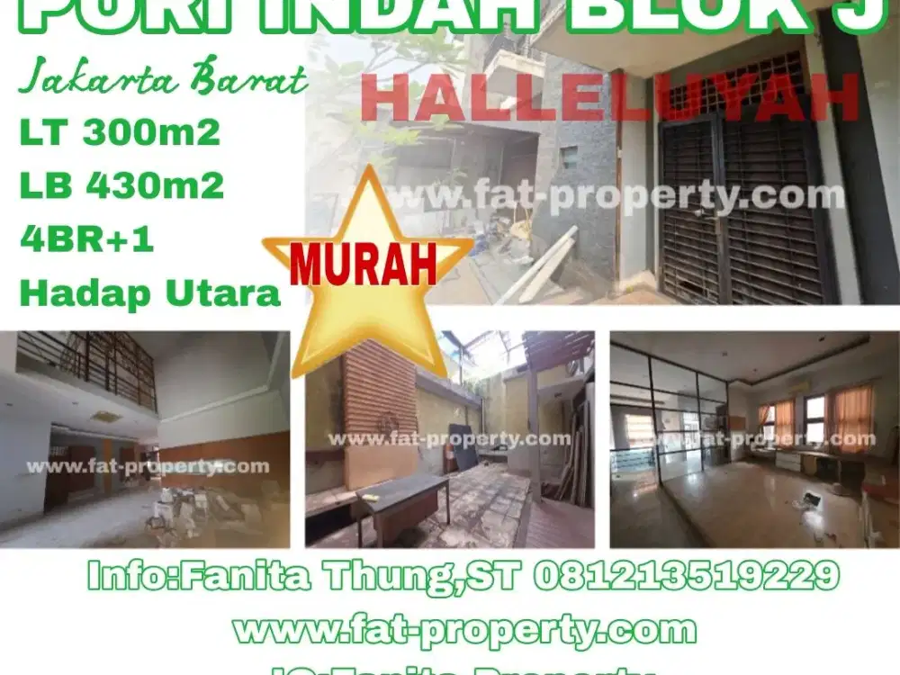 Dijual rumah di Puri Indah Blok J,JakBar LT300m2 LB430m2,Utara,4BR+1,blok elite