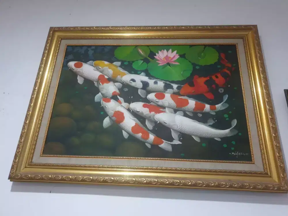 Lukisan 9 ikan ukuran 120x80 cm