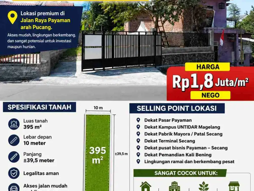 TANAH 395M SUPER STRATEGIS DI DEKAT PASAR PAYAMAN MAGELANG