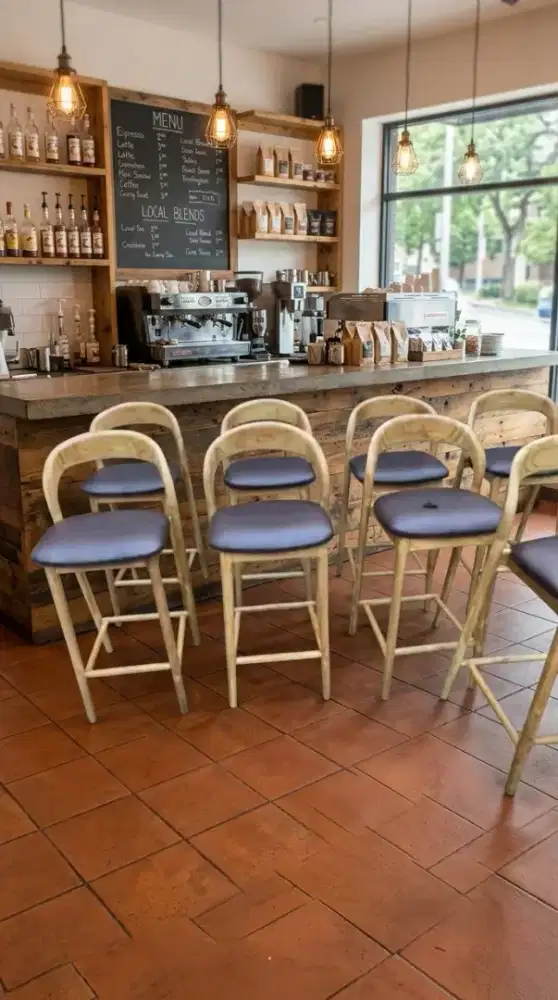 Kursi cafe bar sendok kursi kombinasi jok material bahan kayu jati