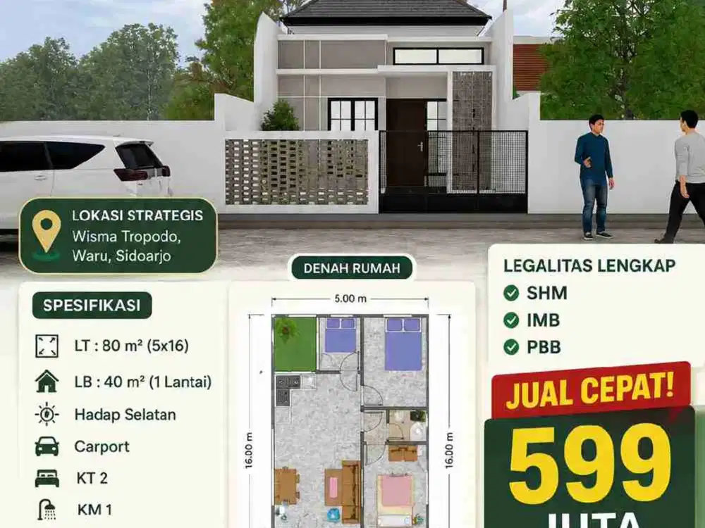 Rumah Baru Indent STU 3 bulan di Wisma Tropodo, Waru, Sda