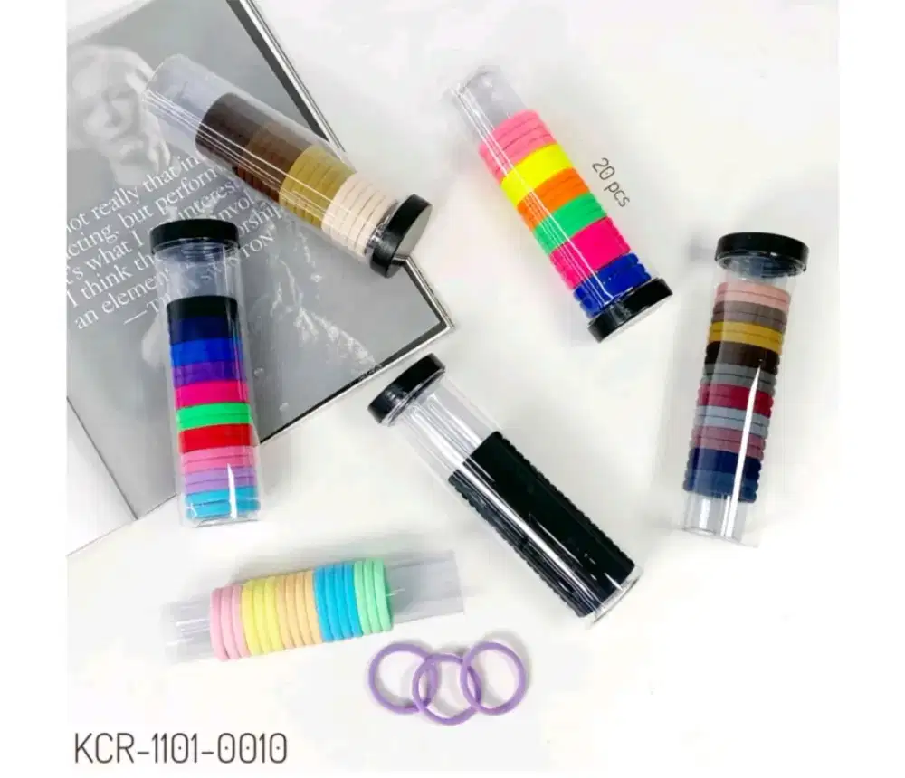 Kuncir Donat Tabung Pjg 20 Pcs Prem Warna Warni Mix