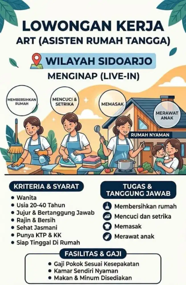 DIBUTUHKAN SEGERA: ART (ASISTEN RUMAH TANGGA)