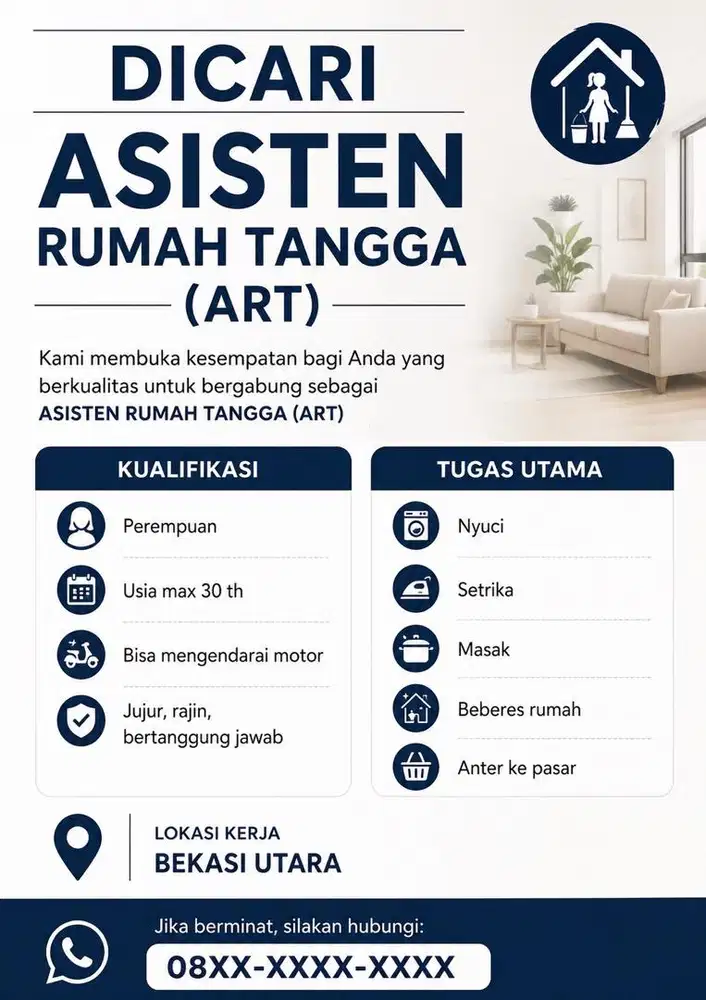Dicari Asisten Rumah Tangga
