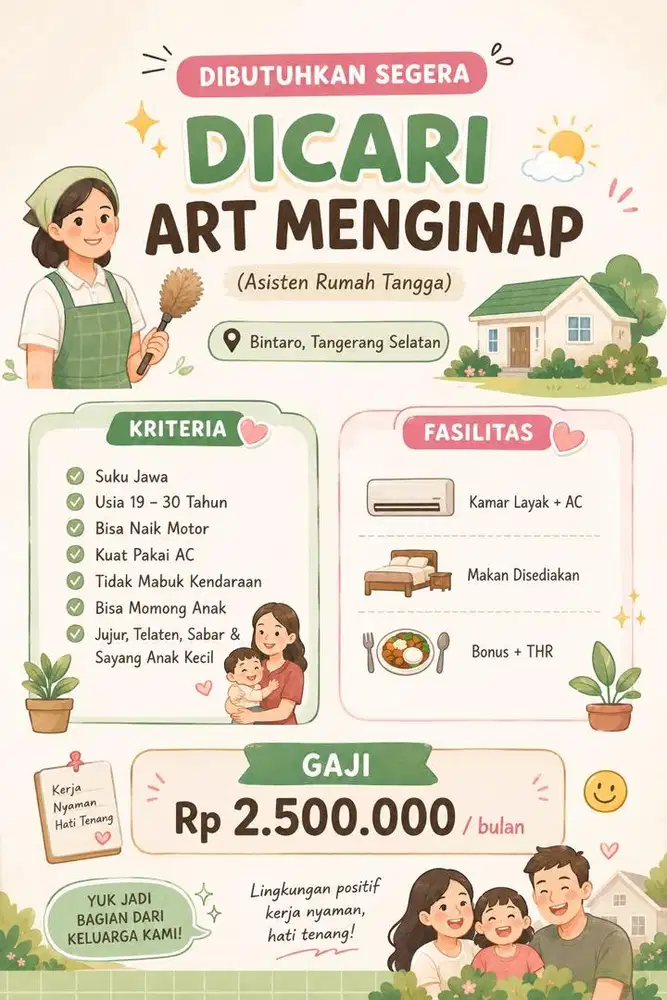 Dibutuhkan ART Momong Menginap