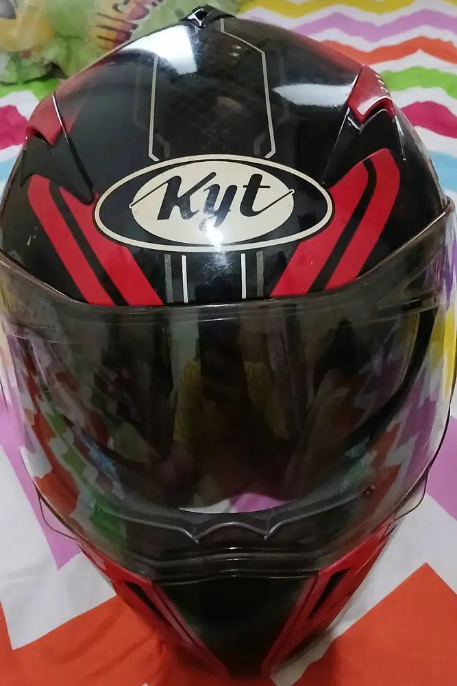 Helm Double Visor Full Face KYT . Merah Hitam . XL