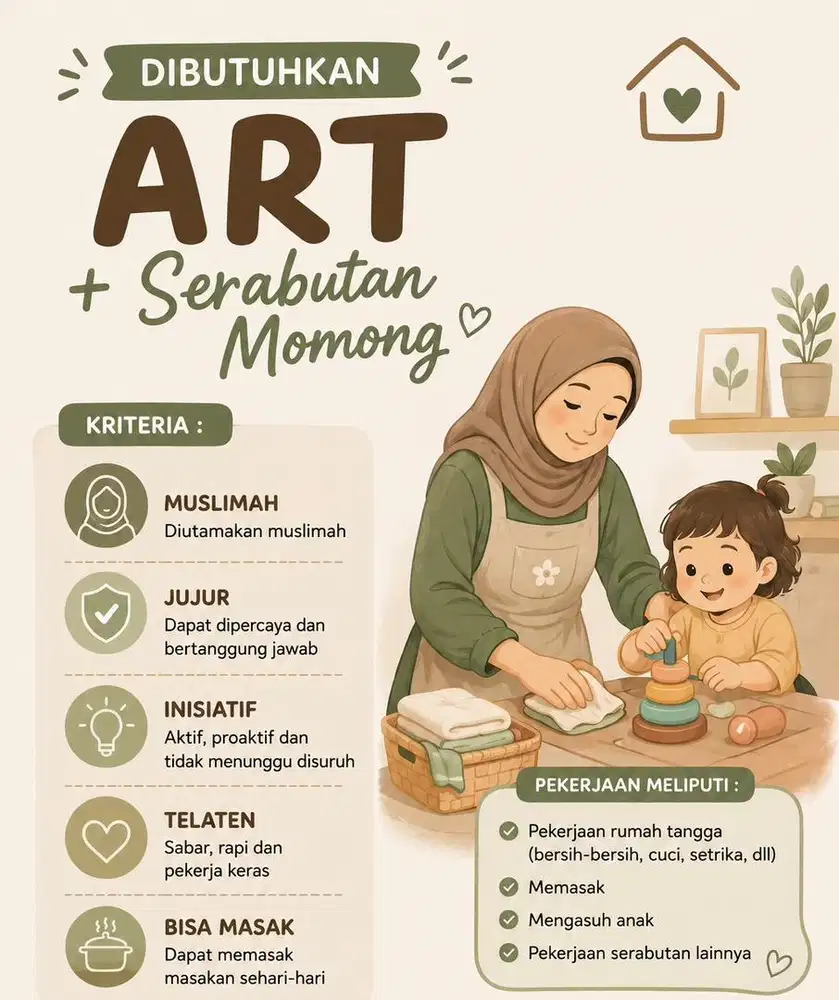 Lowongan kerja ART/ asisten rumah tangga