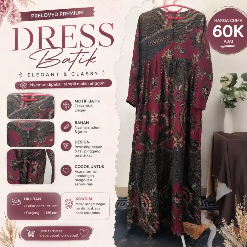 DRESS BATIK LONGDRESS MAROON PRELOVED