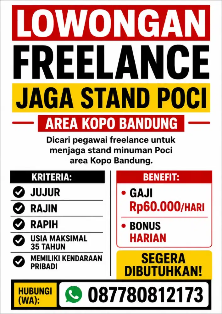 DIBUTUHKAN FREELANCE JAGA KEDAI MINUMAN
