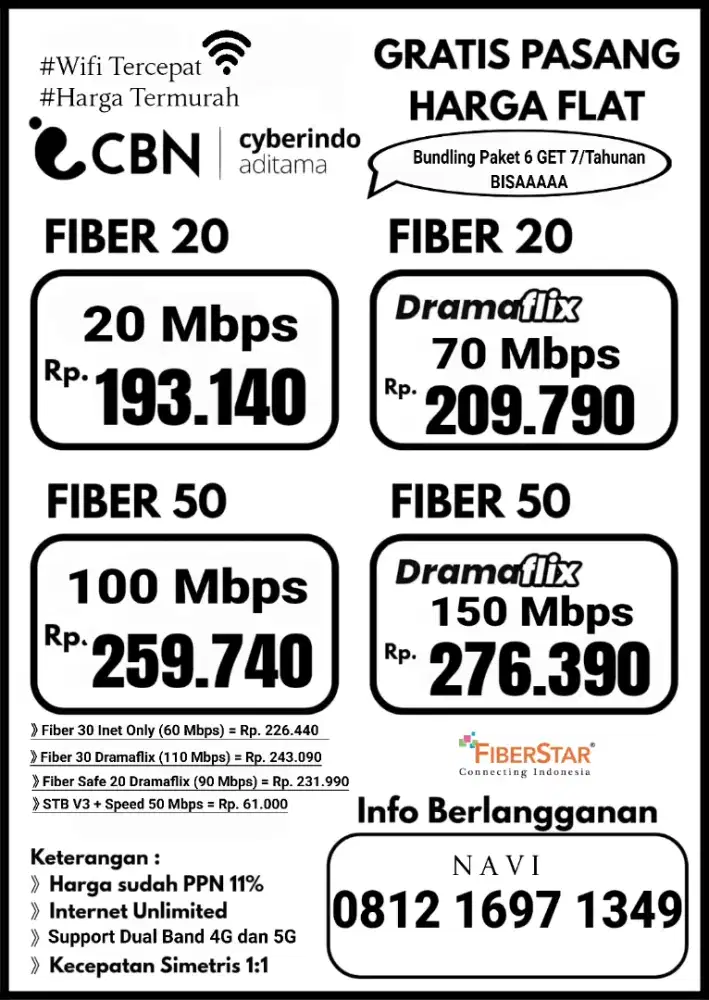 Pasang wifi internet CBN Fiber murah unlimited