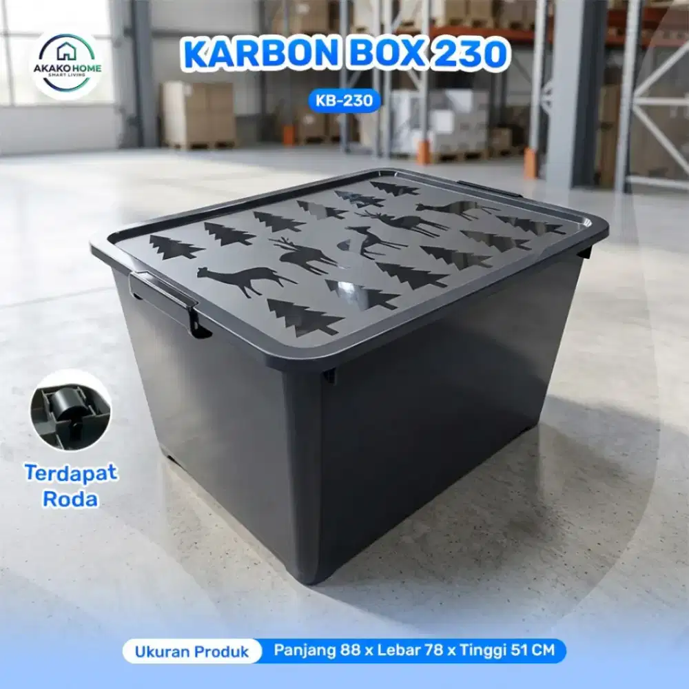 Akako karbon Box KB 230 liter tempat penyimpanan Barang kontainer Roda