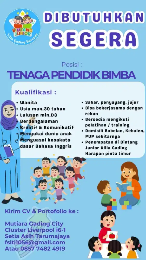 Dibutuhkan Segera Tenaga Pendidik Bimba