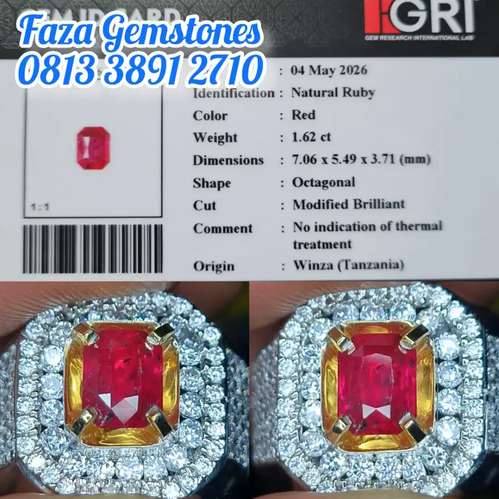 Cukup rare, No Heated Red Ruby Winza, realnya lebih merah & Christal