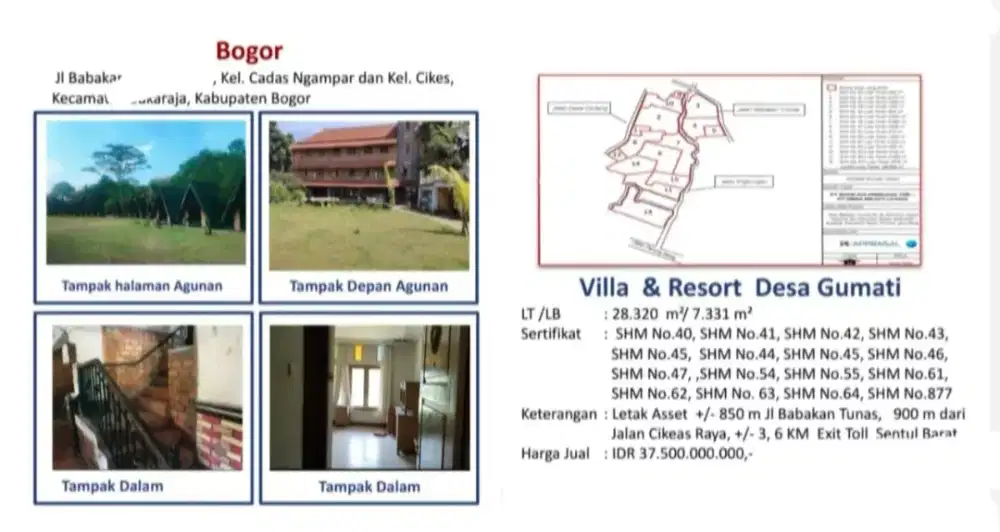 Dijual Villa dan Resort Desa Gumati Jalan Babakan Cadas Ngampar Bogor
