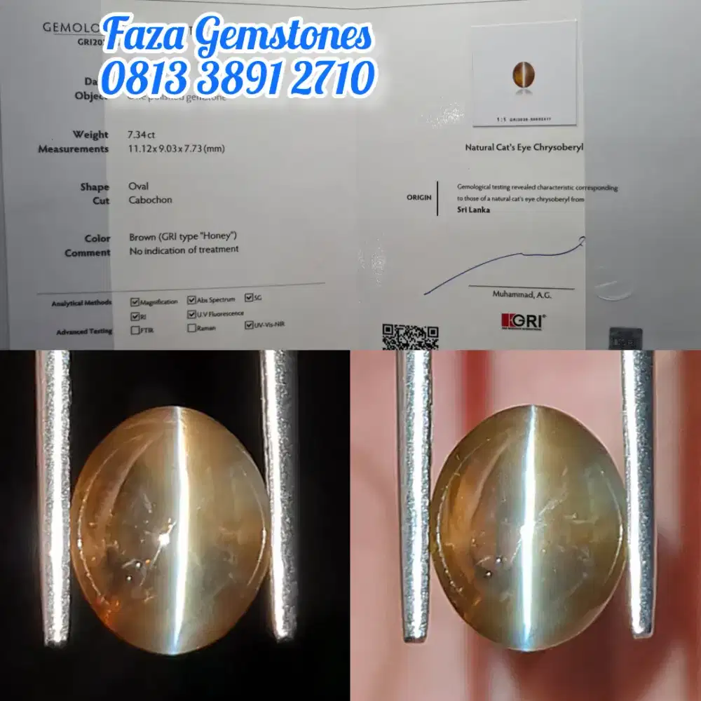 Kolektor Item 7.34ct Honey Cats Eye Chrysoberyl Srilanka, Samurai Line