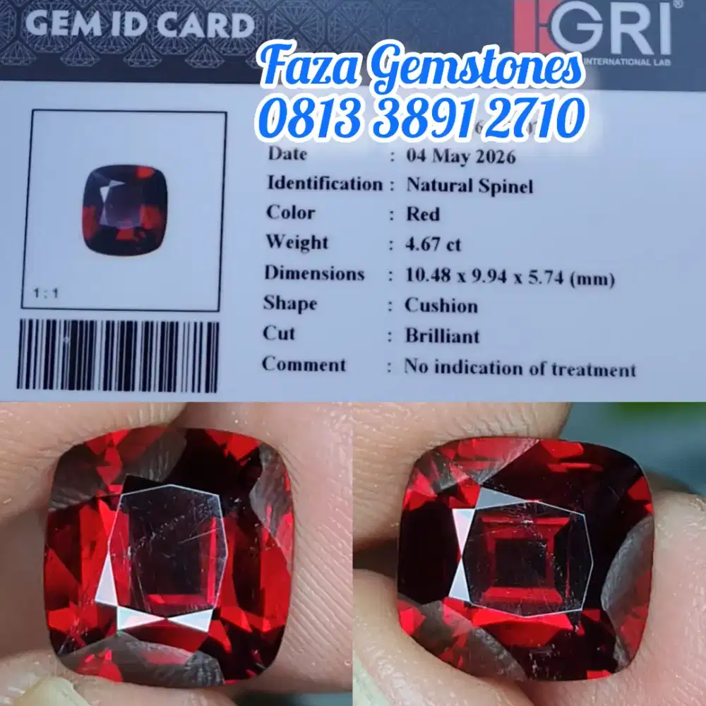 HQ Super Red Spinel, 4.67ct, Strong Colour, Full Luster, Meja Lebar