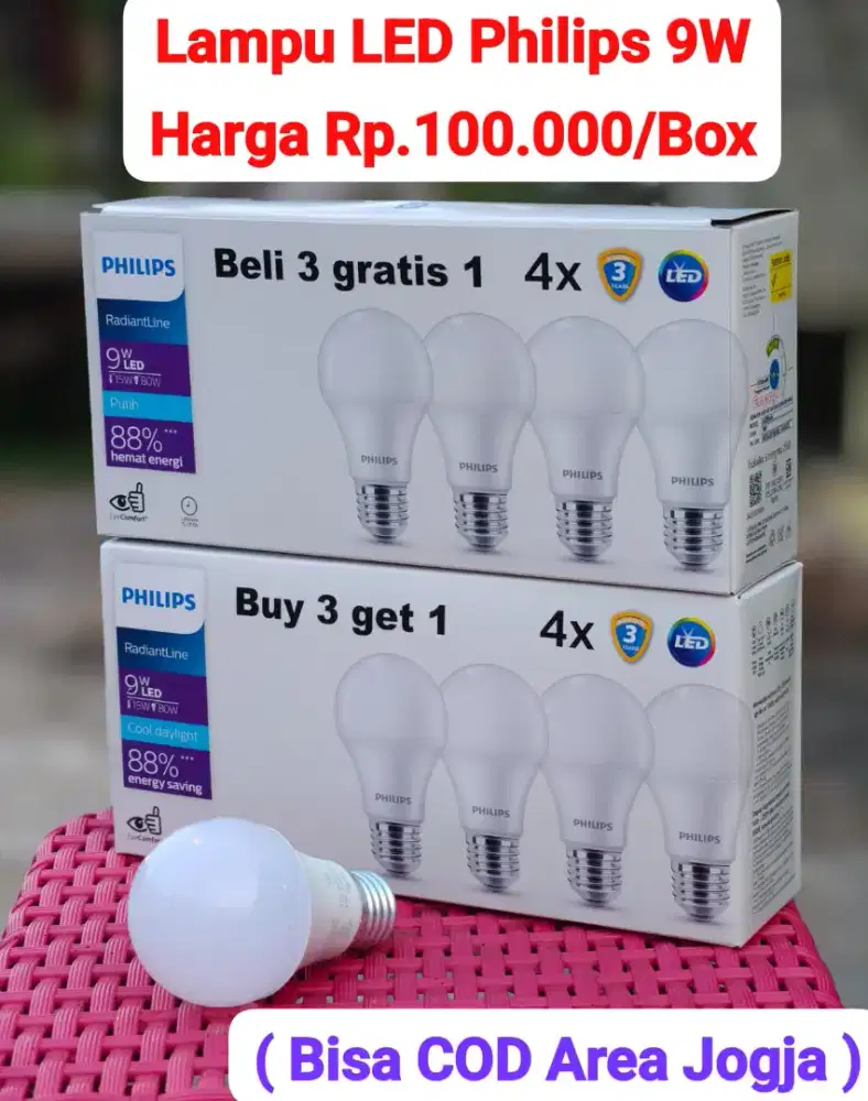 Lampu LED Philips 9watt isi 4 ( COD JOGJA )