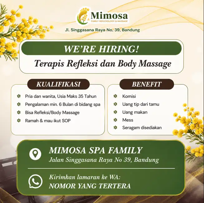 Dibutuhkan Terapis Refleksi & Body Massage Berpengalaman