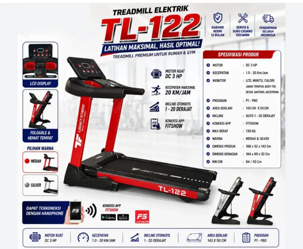 Treadmill Elektrik Total Tl-122 Alat Fitness