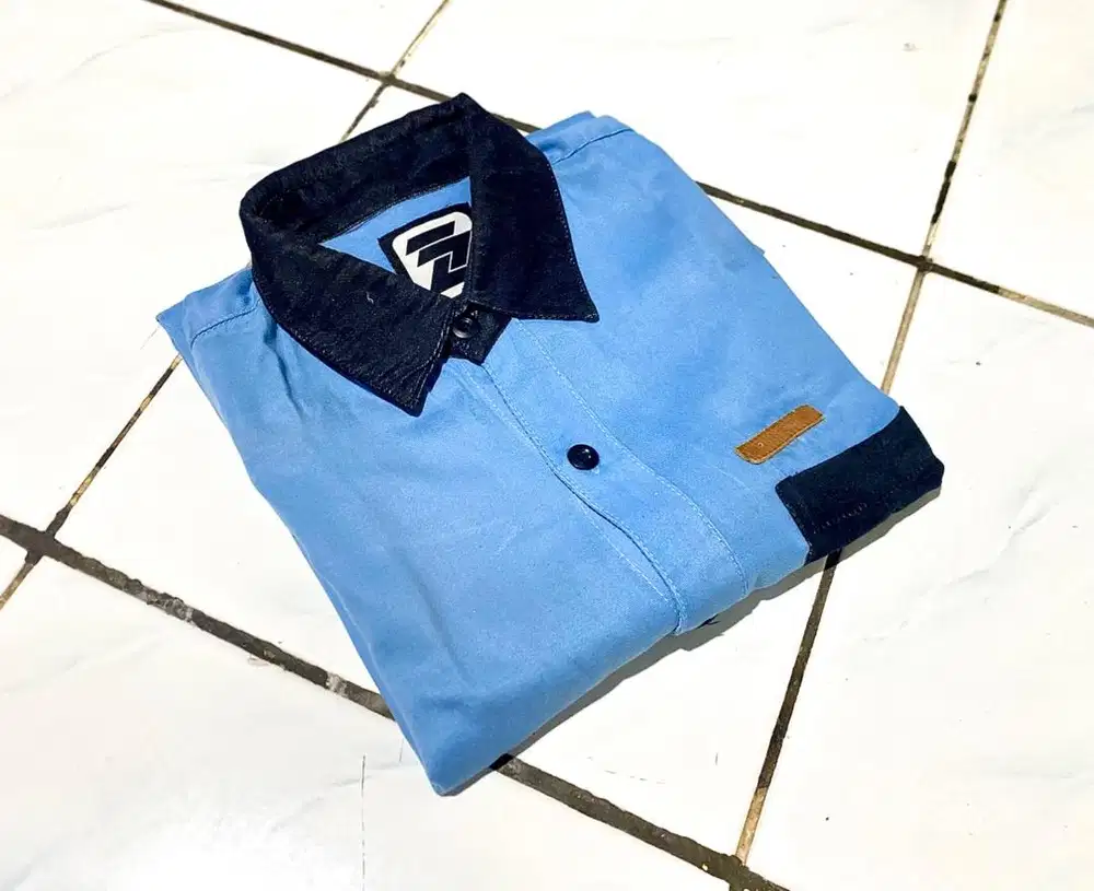 [ PRELOVED ] Hem Lengan pendek Kombinasi || Hem Kombinasi Denim