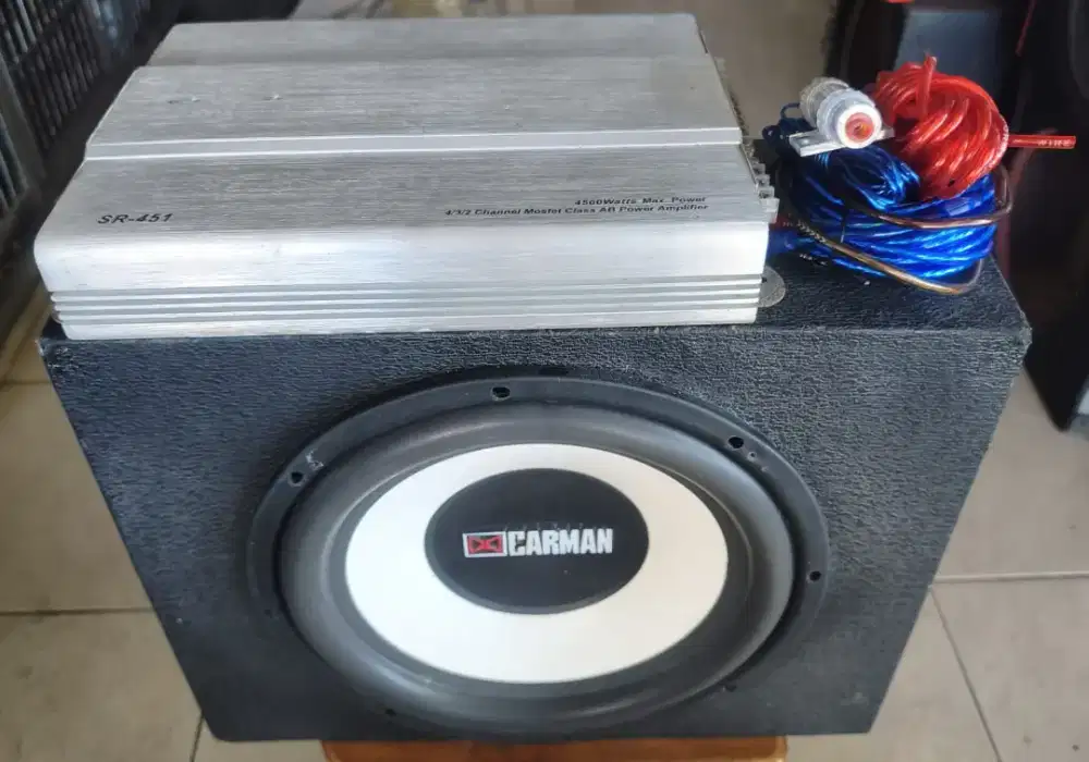 Audio Mobil Subwoofer 12in, merk Carman + Power 4channel di dps