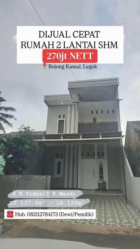 DIJUAL CEPAT RUMAH 2 LANTAI Rp 270JT NETT