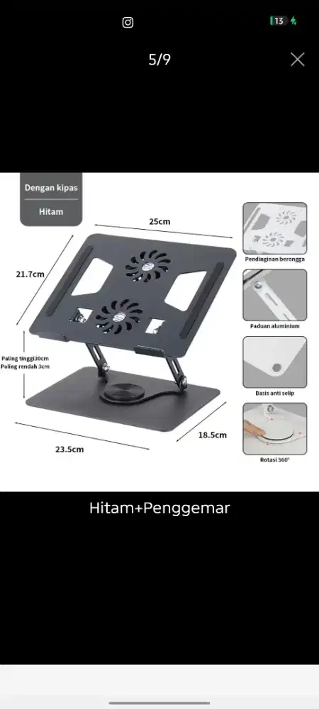 Stand laptop ada fan cooler pendingin (baru/new)