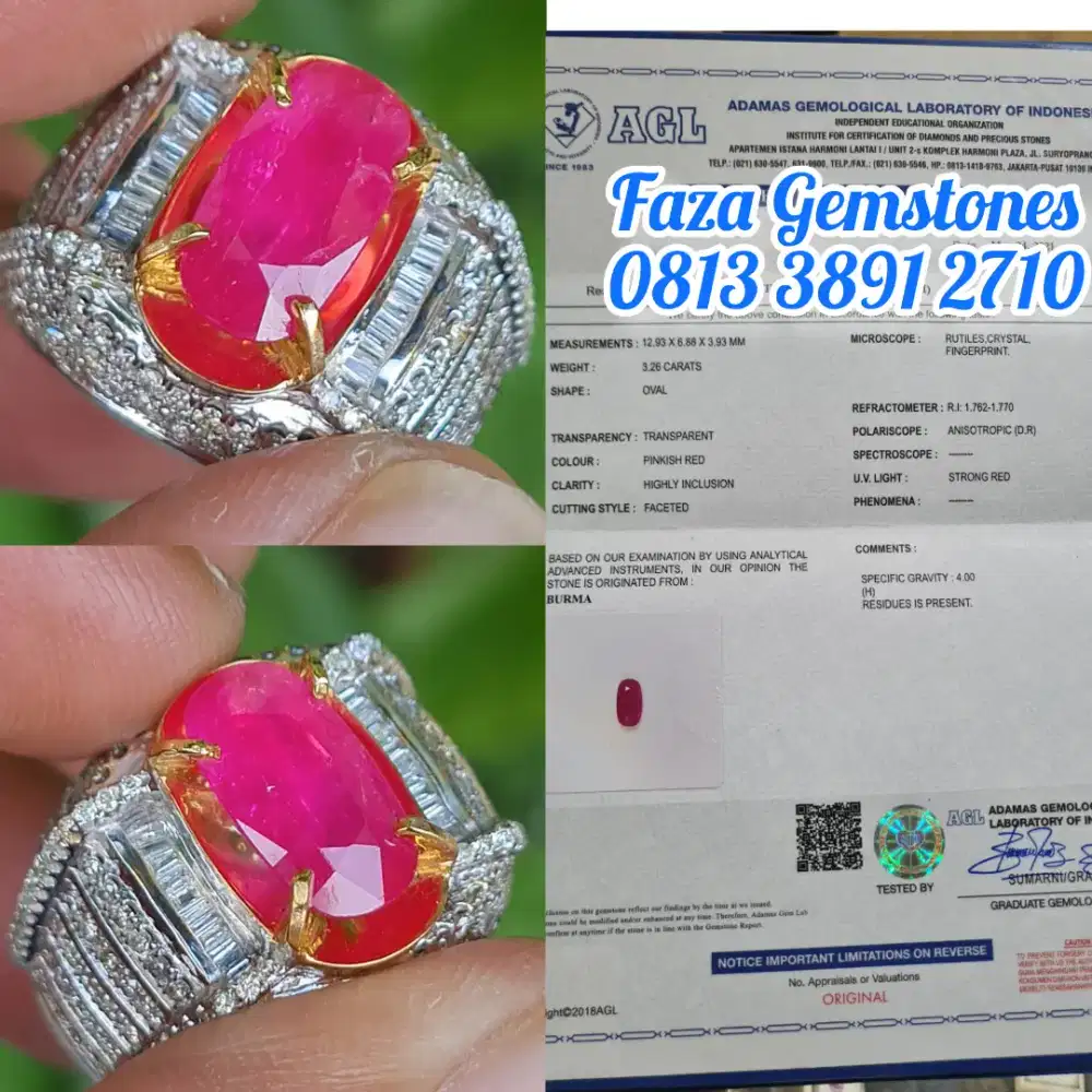 Natural Ruby Burma Gold Diamond Ring, Sertifikat AGL, Harga Terjangkau