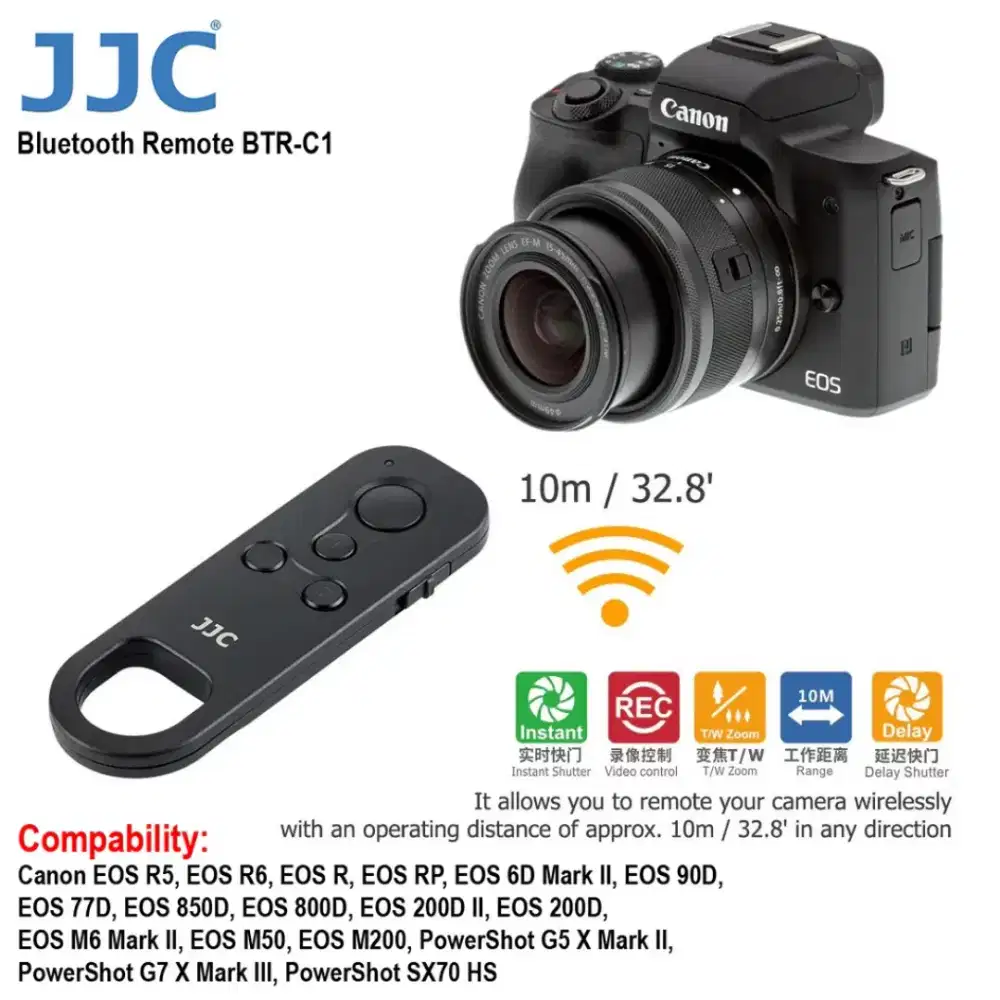 JJC Remote Wireless BR-E1 for Canon EOS M50 R RP 200D 90D 77D 70D 6DII