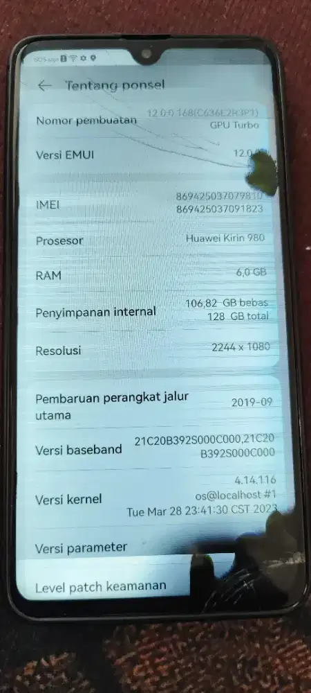 HP huawei mate 20 ram 6/128 gb minus lcd