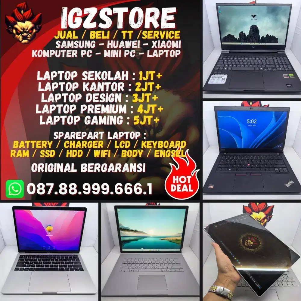 Laptop Sekolah Kantor Design Premium Gaming Asus Acer HP Dell Macbook