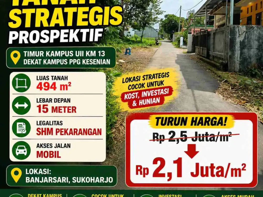 Tanah SHM Pekarangan Dekat Kampus UII Km 13, Cocok Kost & Investasi