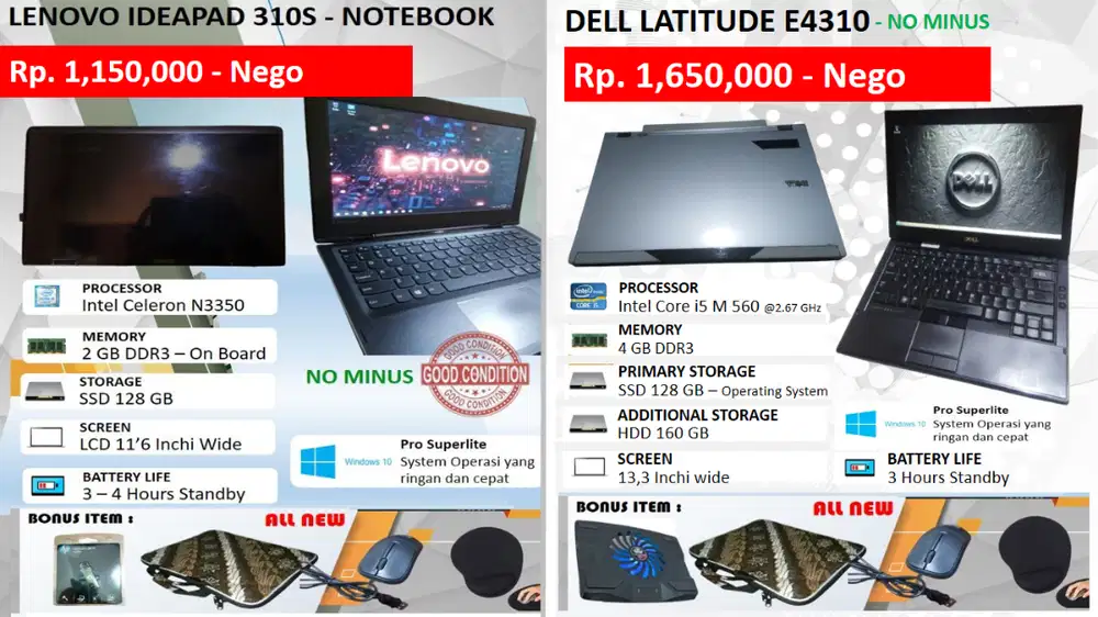 Dipilih aja yuk (No Minus dpt Bonus) DELL E4310 / LENOVO IDEAPAD 310S