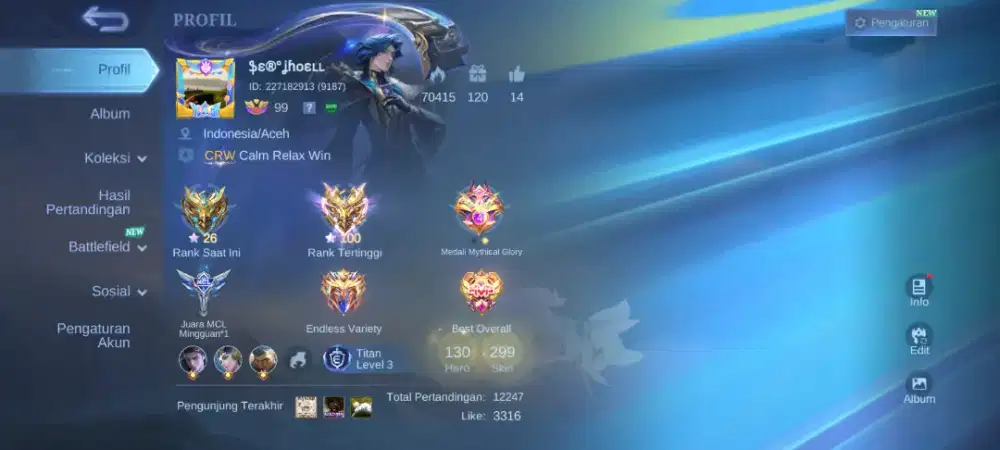 Jual Akun Mobile Legend ML