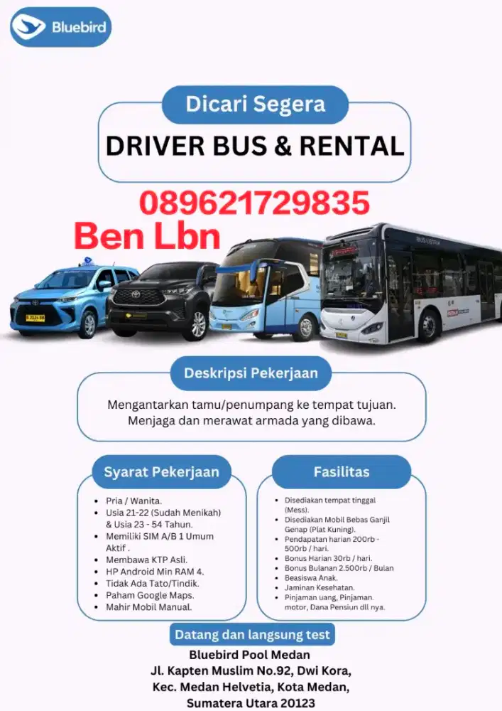 Loker driver Taksi Blue Bird